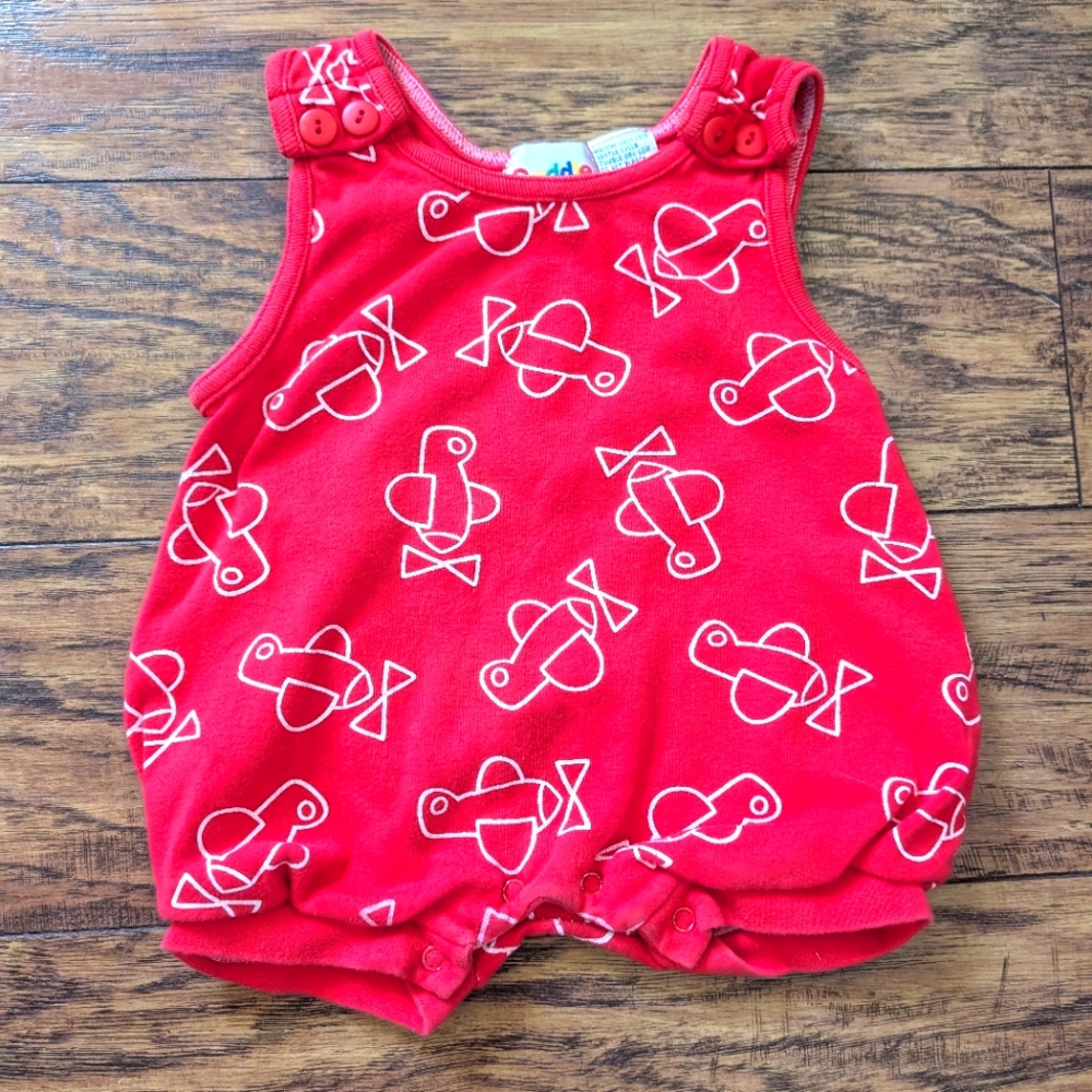 $ Vintage‎ Red Baby Rooper With Airplane Design